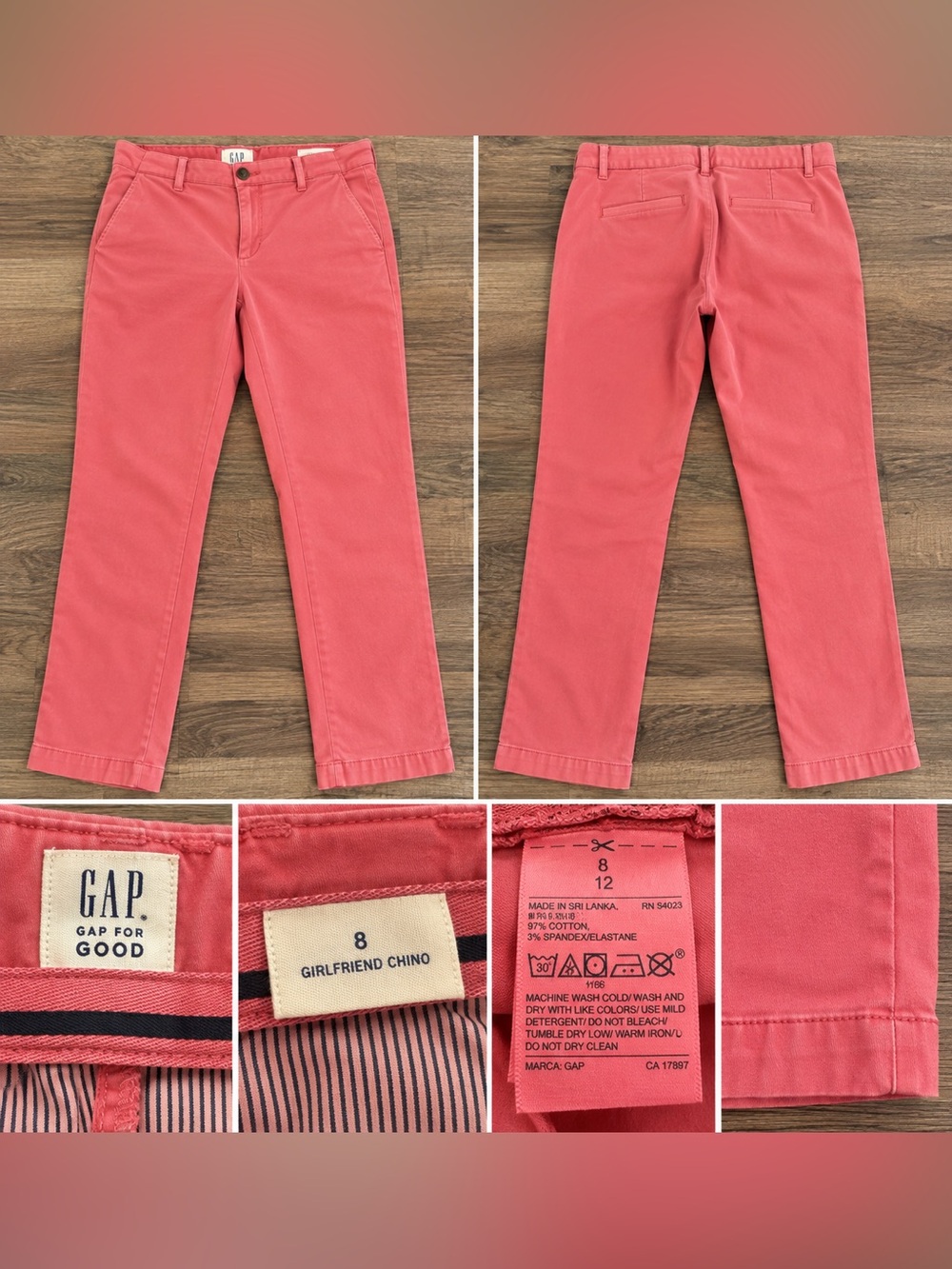 Gap Girlfriend Chino Pants Size 8 Pink City Coral Stretch Cotton